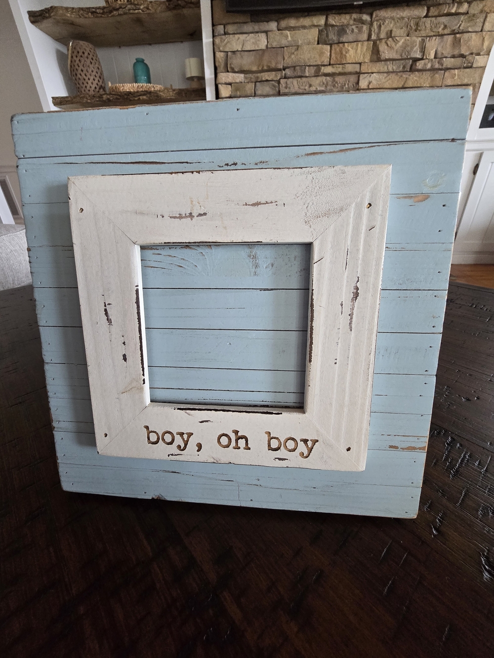 Mud Pie Distressed Blue and White 'boy, oh boy' Picture Frame